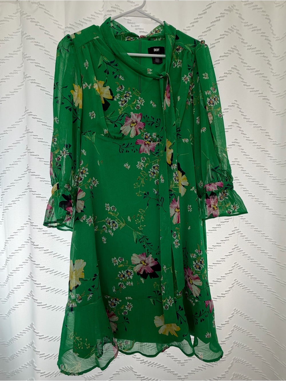 DKNY Green Floral Long Sleeve Dress